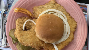 The fried breaded pork tenderloin at Nick's Kitchen, Huntington, Indiana.