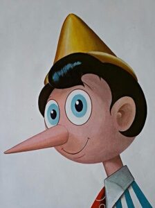 Drawing of Pinocchio, symbol of dishonesty The Dubious Triumph Of Perception As Reality: The MAGA Reich and it’s Dear Leader will never become a “real boy” because they’ve told too many lies, flooding the zone too many times.
