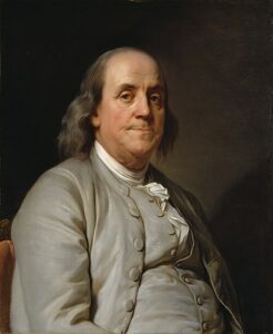 Benjamin Franklin, Portrait by Joseph Duplessis, 1785. Public Doman