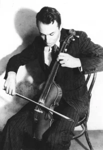 Partch playing the Adapted Viola, 1933.