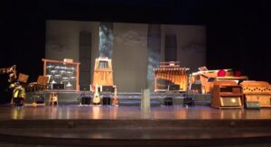 Harry Partch's original instruments on stageA subset of Partch's original instruments on stage: R to L: Gourd Tree, Cone Gongs, Cloud Chamber Bowls, Adapted Guitar I, Kithara II, Adapted Viola, Bass Marimba, Marimba Eroica, Castor & Pollux, Chromelodeon I & II.