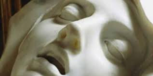 NDE Detail from of face Ecstasy of St. Teresa in the Cornaro Chapel of the church of Santa Maria della Vittoria in Rome by Gian Lorenzo Bernini